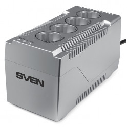 SVEN VR-F1000, 320W, Automatic Voltage Regulator, 4x Schuko outlets, Input voltage: 180-285V, Output voltage: 230V ± 10%, input and output voltage digital indicator on the front panel, Power supply delay function, metal body, Black